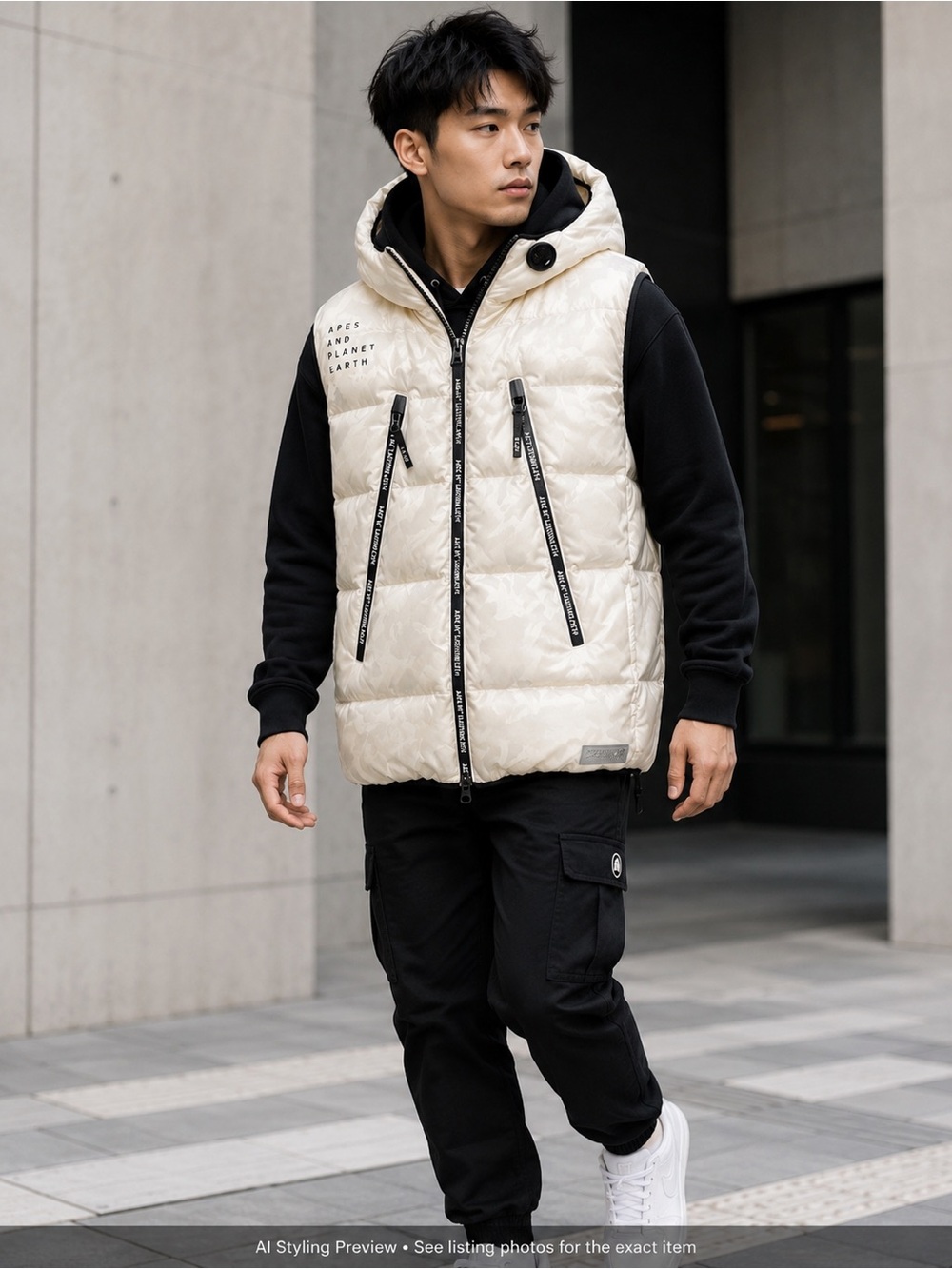 AAPE by A Bathing Ape Down Puffer Vest Hooded Streetwear Off White Camo M